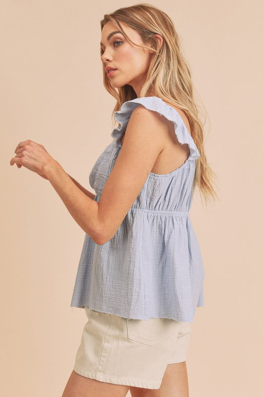 Aemi + Co Sweetheart Neck Ruffled Strap Top Tops