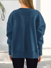 Slit Round Neck Dropped Shoulder Sweatshirt | Sweatshirts Daverri Fashions