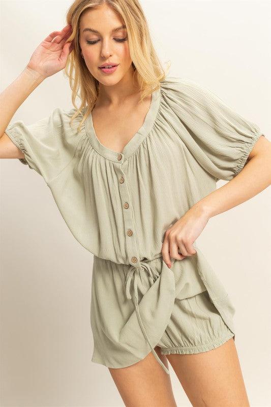 HYFVE Drawstring Hem Short Sleeve Top and Skort Set Short Sets