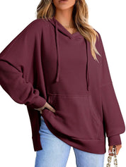 Slit Drawstring Waffle Knit Hoodie | Hoodies Daverri Fashions