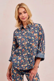 BiBi Washed Floral Print Denim Jacket | Shackets Daverri Fashions