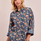 BiBi Washed Floral Print Denim Jacket Shackets