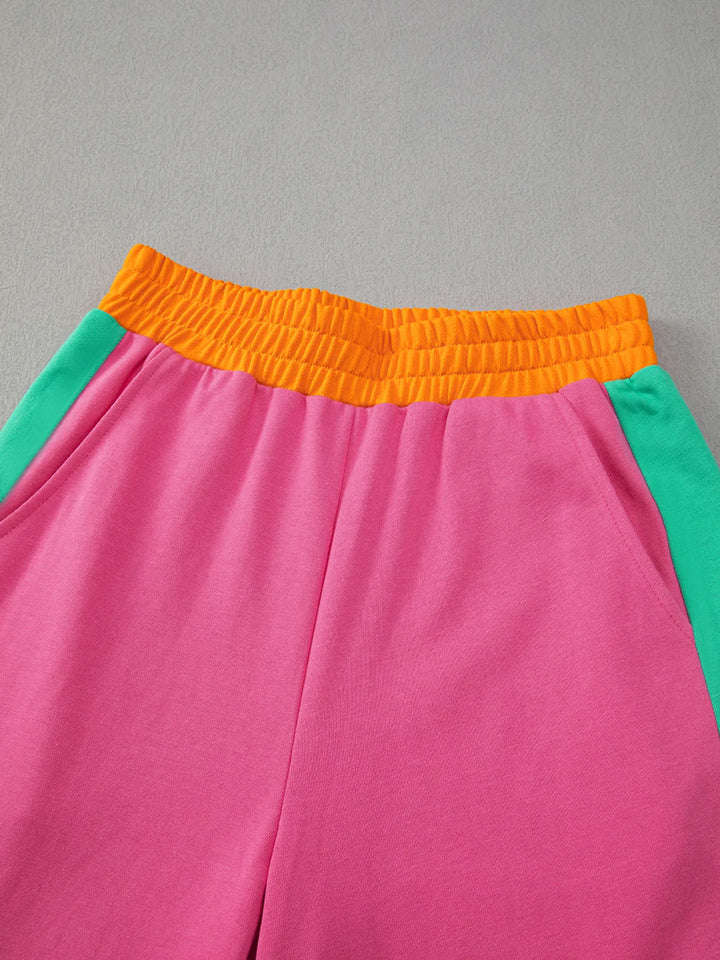 Color Block Round Neck Top and Pants Set | Loungewear Sets Daverri Fashions