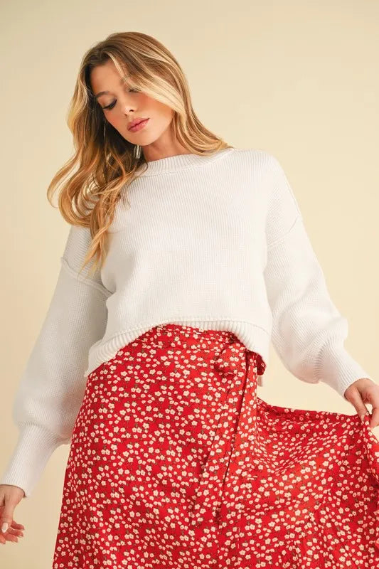 Aemi+Co Ribbed Hem Exposed Seam Round Neck Sweater