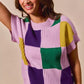 SO ME Mardi Gras Check Plaid casual sweater top in vibrant patchwork knit