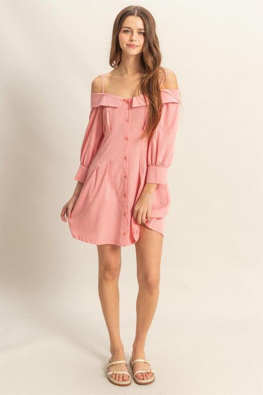 HYFVE Button Down Spaghetti Strap Mini Dress with Pockets Mini Dresses