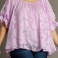 Umgee Full Size Jacquard Round Neck Ruffled Puff Sleeve Blouse Plus Size Blouses