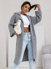 Pocketed Collared Neck Dropped Shoulder Cardigan | Cardigans Daverri Fashions
