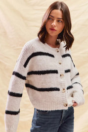 SO ME Stripe Soft Touch Button Cozy Sweater Cardigan | Cardigans Daverri Fashions