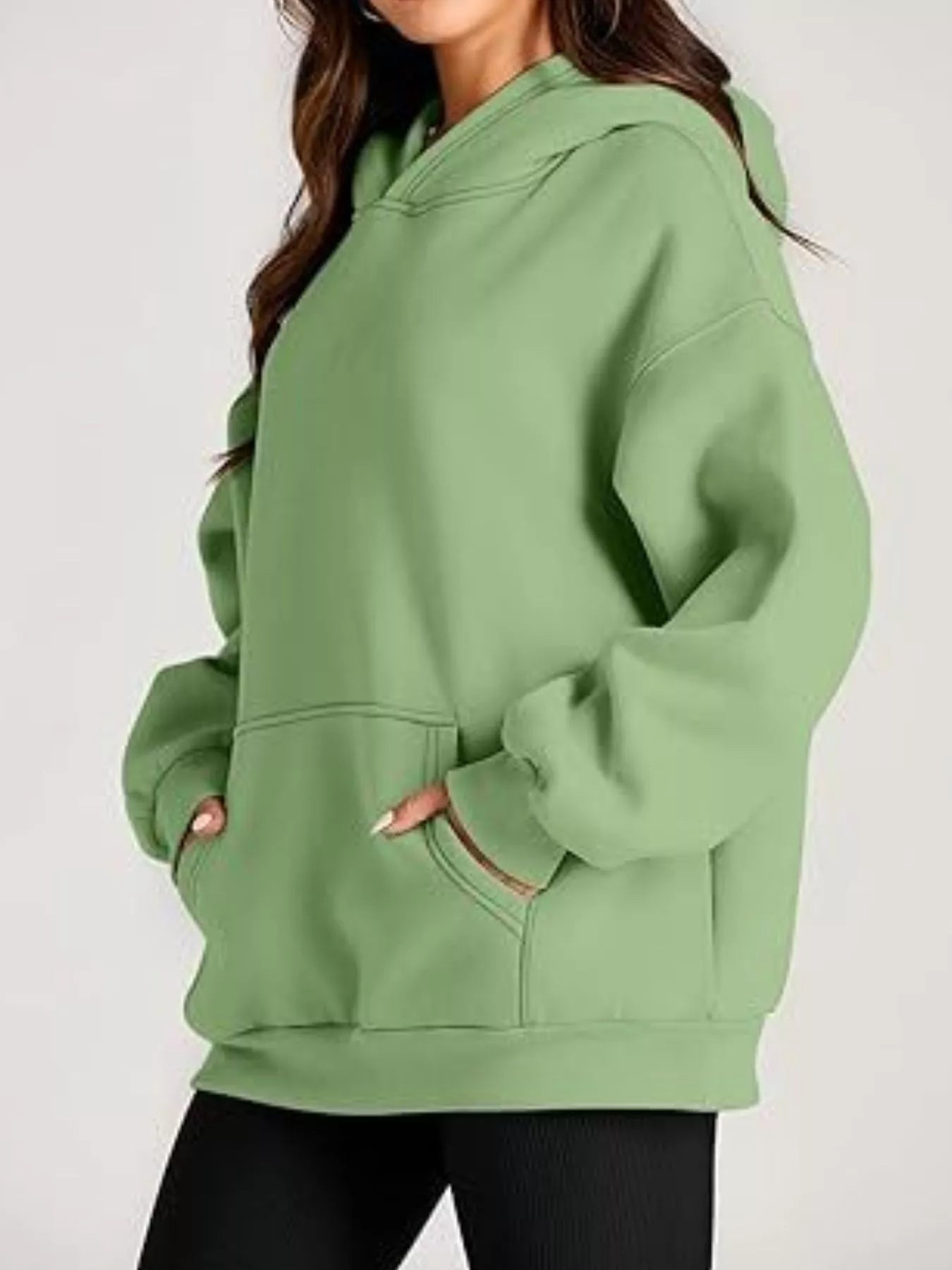 Sage green oversized kangaroo pocket long sleeve hoodie