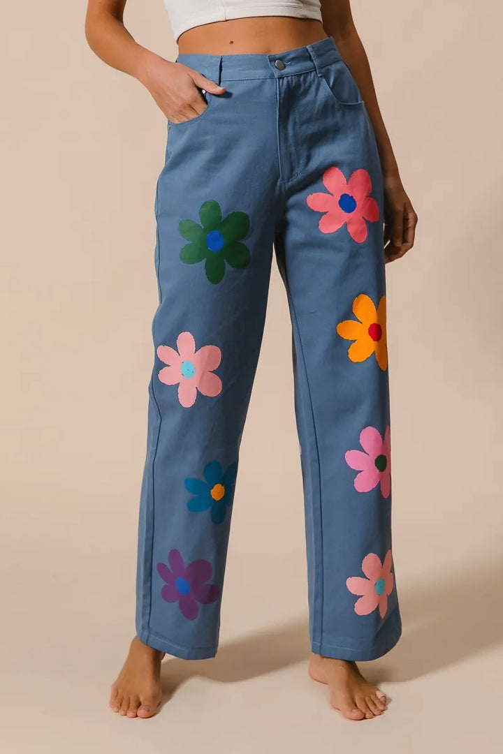 BiBi Flower Print Straight Legs Pants Pants