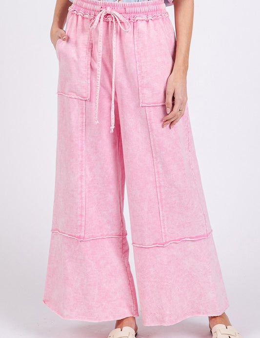 SAGE + FIG Mineral Washed Terry Wide Leg Pants Pink Pants