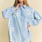 Davi & Dani Lightweight Washed Daisy Patch Waffle Knit Shirt Shirts