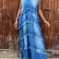 Raw Hem Layered Denim Maxi Dress - DAVERRI FASHIONS