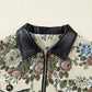 Vintage Floral Print Zip Up Contrast Collared Jacket - DAVERRI FASHIONS