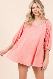 Mittoshop Mineral Wash V-Neck Raglan A-Line Relaxed Top