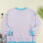 High-low striped long sleeve sweatshirt in pastel pink and light blue