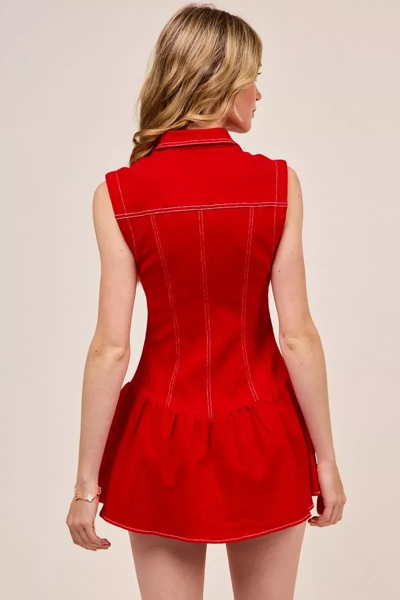 SO ME Button Down Sleeveless Collared Game Day Mini Dress - DAVERRI FASHIONS