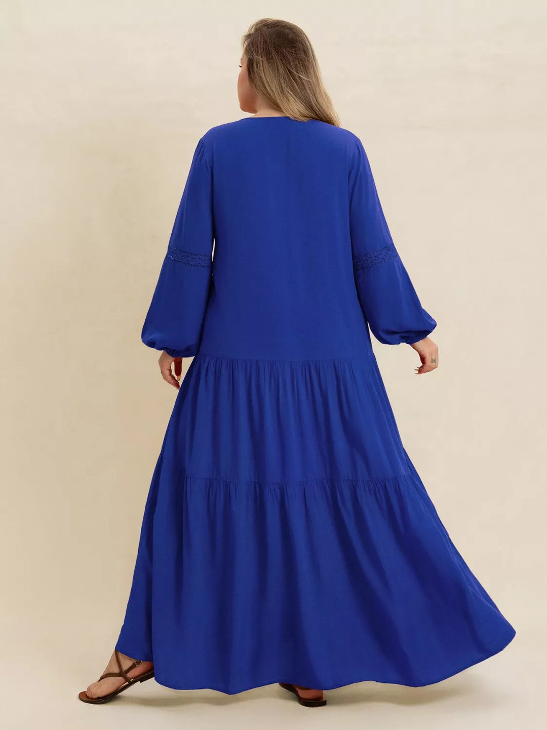 Plus Size Bohemian Tiered Maxi Dress with Balloon Sleeves | Maxi Dresses Daverri Fashions