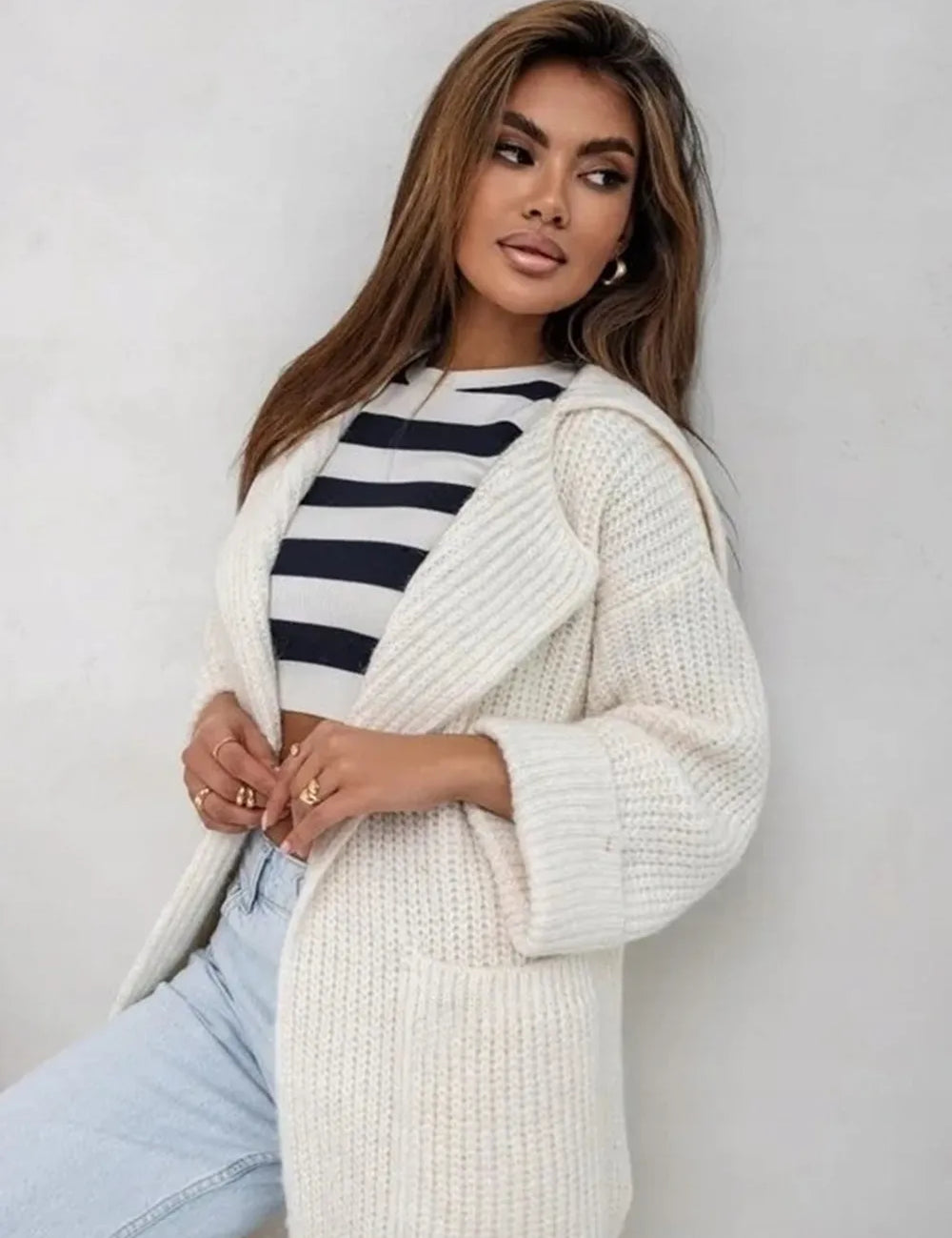 Pocketed Collared Neck Dropped Shoulder Cardigan | Cardigans Daverri Fashions