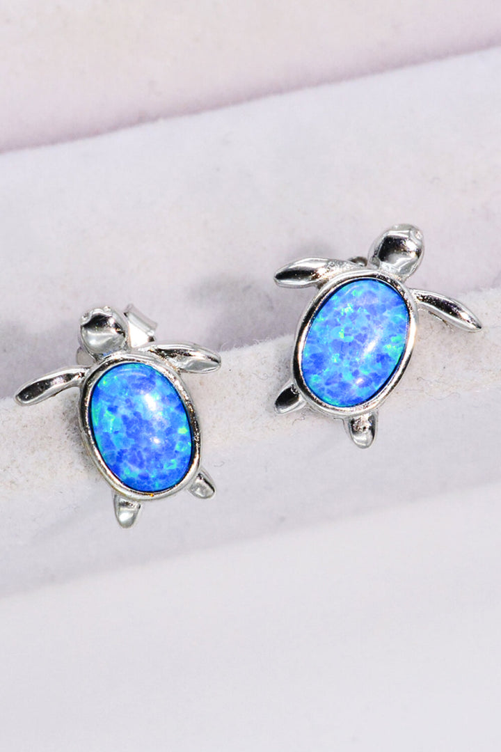 Blue One Size Opal Turtle Stud Earrings | Earrings Daverri Fashions
