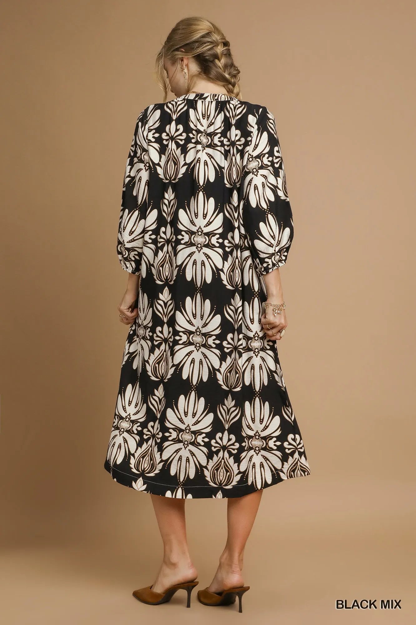 Umgee Mix Abstract Floral Print Midi Dress | Midi Dresses Daverri Fashions