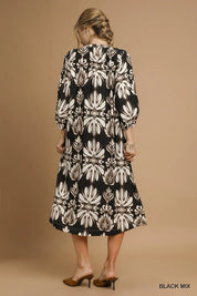 Umgee Mix Abstract Floral Print Midi Dress | Midi Dresses Daverri Fashions