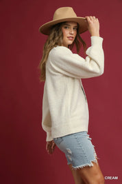 Umgee Textured Long Sleeve Sweater with Ribbed Trim | Sweaters Daverri Fashions