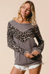 BiBi Sweater Knit Top With Leopard V Shape Block - DAVERRI FASHIONS