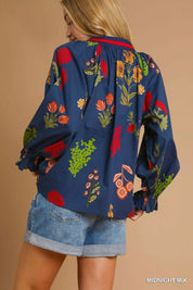 Umgee Floral Print Flounce Sleeve Blouse | Blouses Daverri Fashions