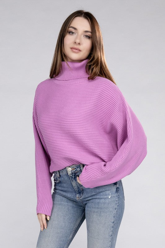 Viscose Dolman Sleeve Turtleneck Sweater Tops