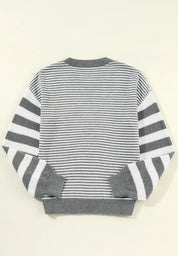 Striped Round Neck Dropped Shoulder Sweater | Sweaters Daverri Fashions