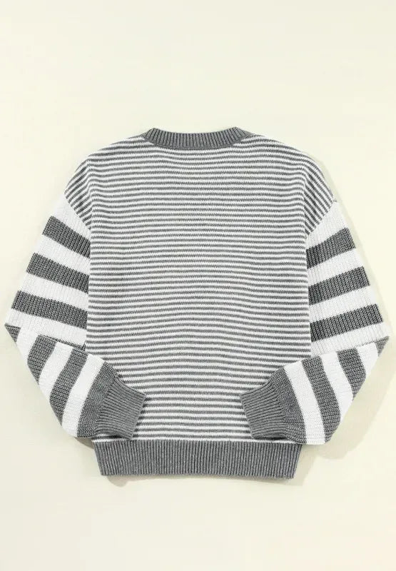 Striped Round Neck Dropped Shoulder Sweater - DAVERRI FASHIONS