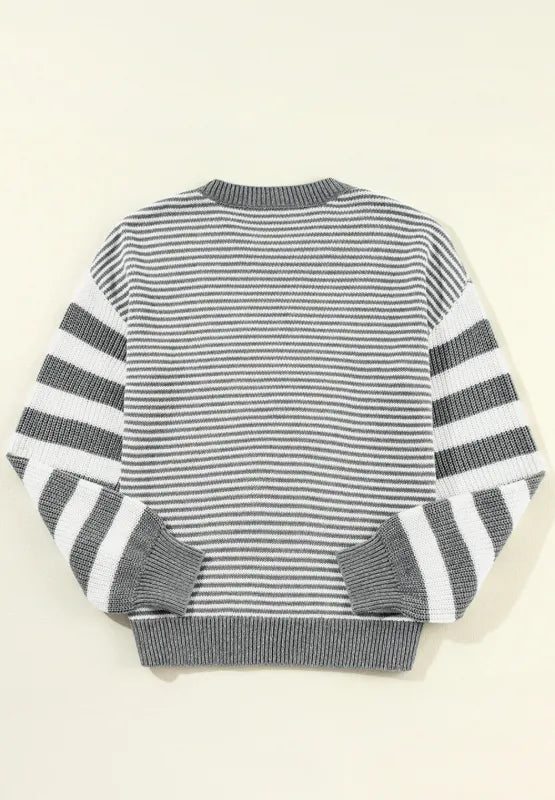 Striped Round Neck Dropped Shoulder Sweater | Sweaters Daverri Fashions