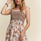 ADORA Smocked Printed Square Neck Tie Shoulder Cami Dress - DAVERRI FASHIONS