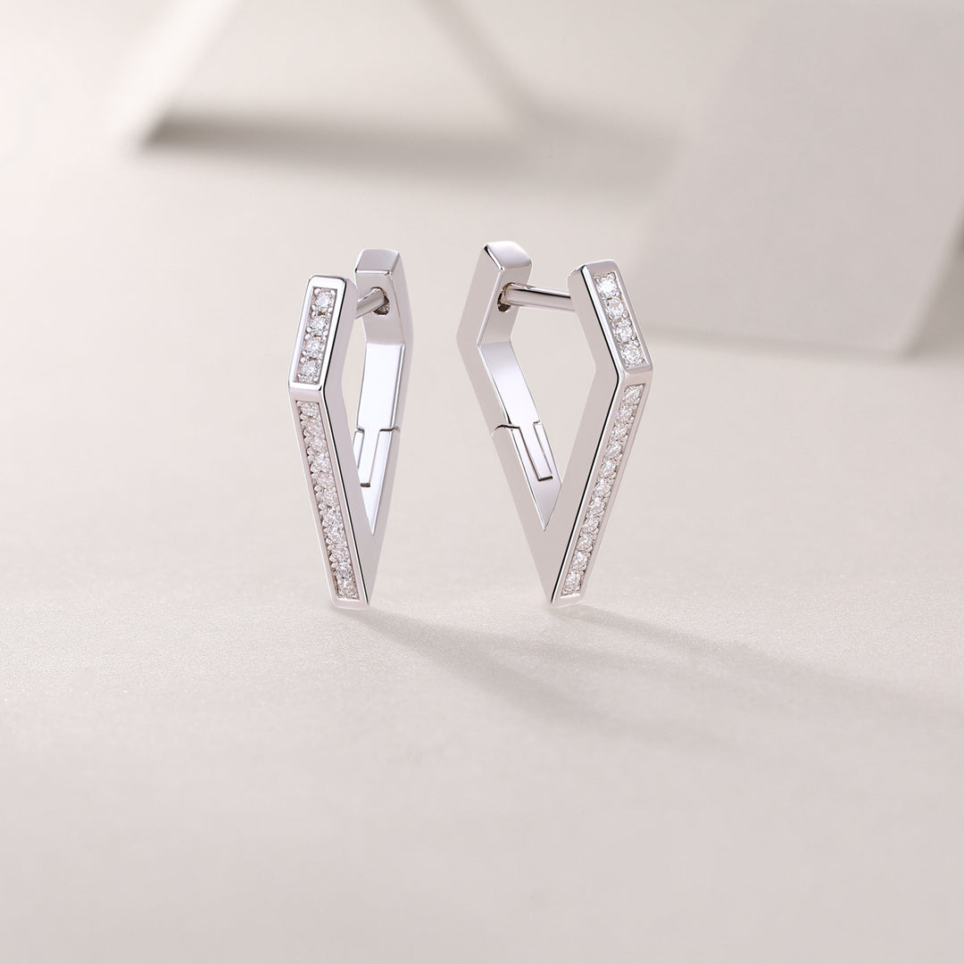 One Pair Moissanite S925 Sterling Silver Small Geometric Hoop Earrings | Earrings Daverri Fashions