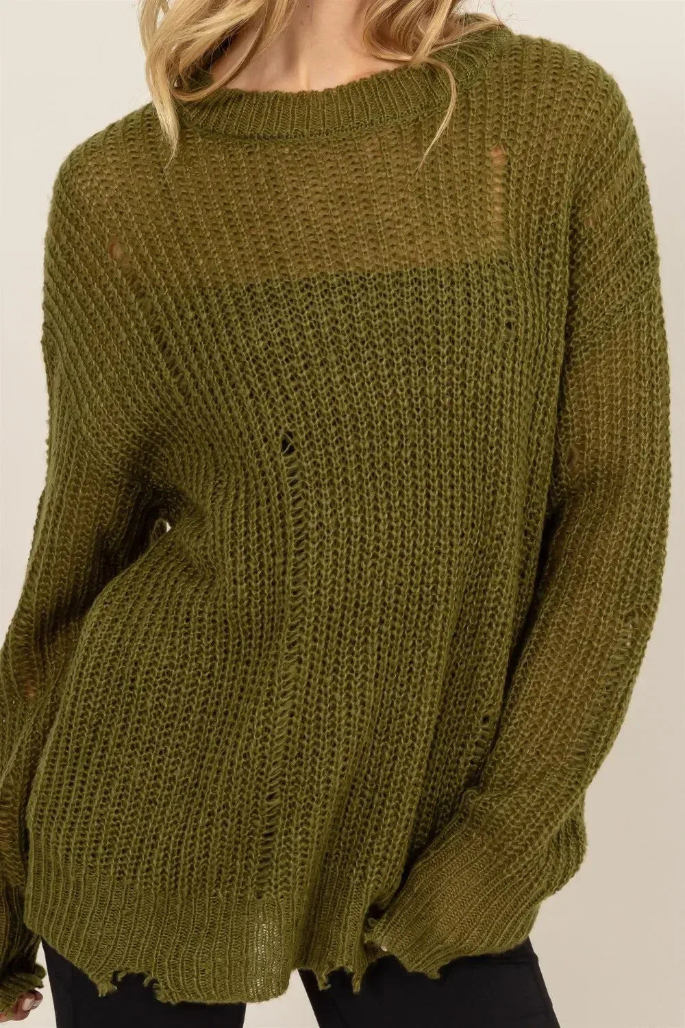 HYFVE Distressed Long Sleeve Knit Top - DAVERRI FASHIONS