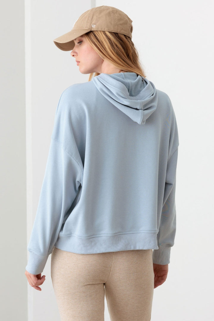 Half Zip Drawstring Mock Neck Hoodie Tops