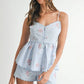 MABLE Stripe Embroidered Peplum Cami and Shorts Set Shorts Sets