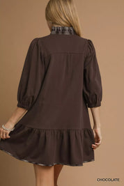 Umgee French Terry Ruffle Hem Dress with Plaid Trim | Mini Dresses Daverri Fashions