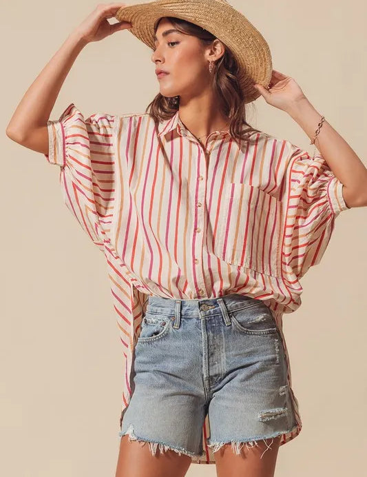 SO ME Multicolored Stripe Button Down Shirt | Daverri Fashions