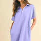 Annie Wear Mineral Washed Johnny Collar Short Sleeve Dress Blue Purple