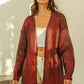 BiBi metallic knit V-neck open sweater cardigan in textured red gradient