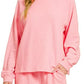 Zenana Slub Long Sleeve Top and Pants Lounge Set Pink - DAVERRI FASHIONS