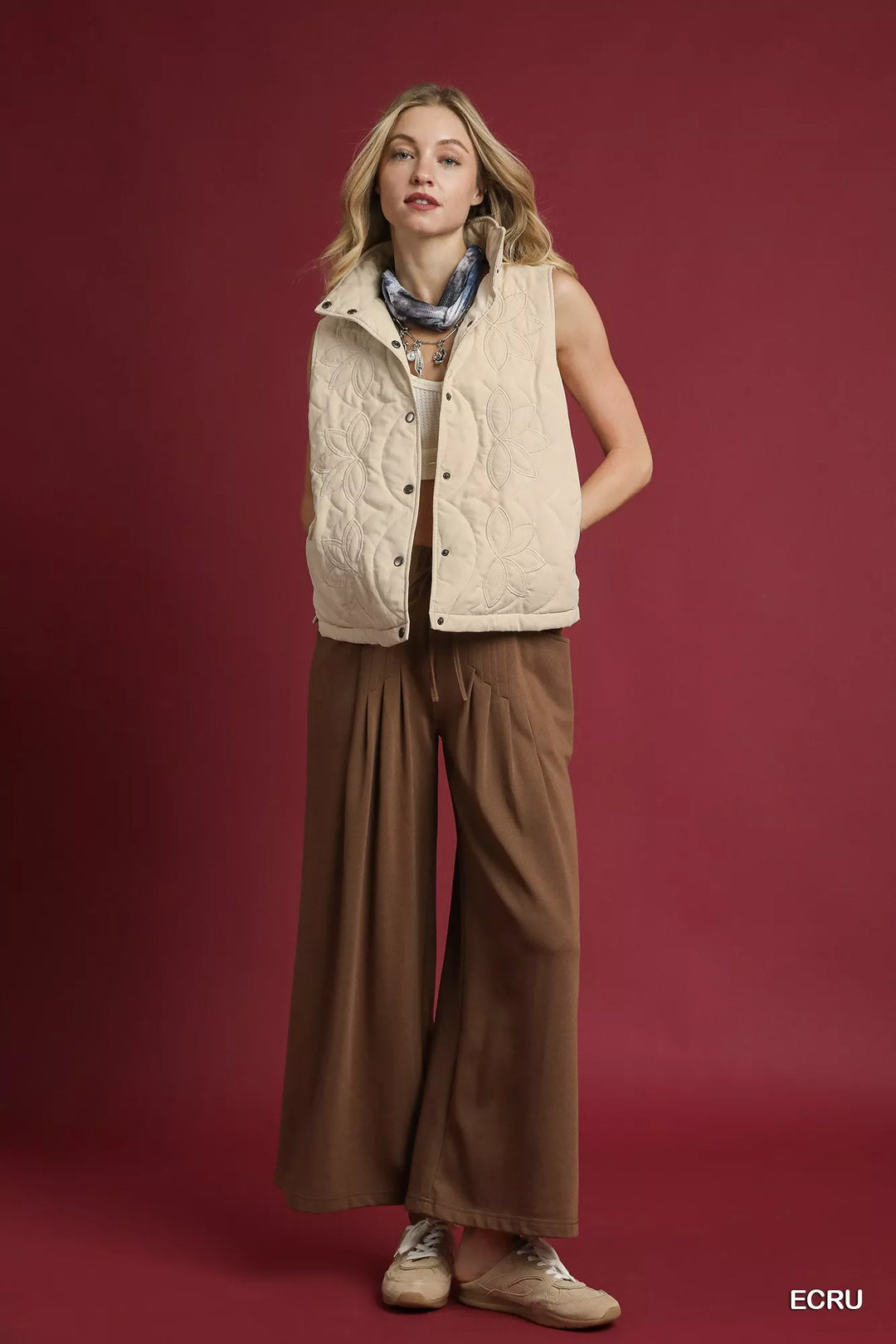 Umgee Quilted Embroidered Vest | Daverri Fashions