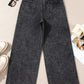 High-waisted wide-leg washed jeans in dark gray distressed denim
