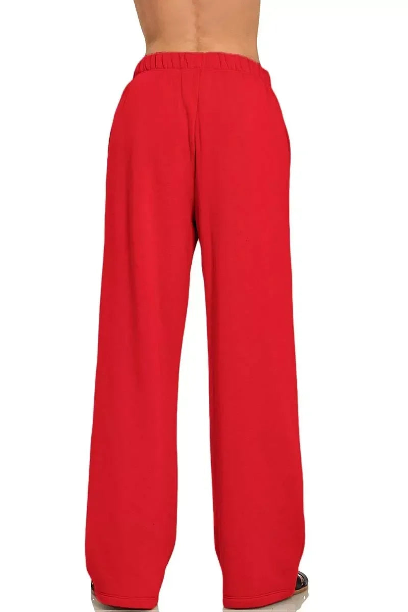 Zenana Fleece Sweatpant with Pockets Ruby - DAVERRI FASHIONS
