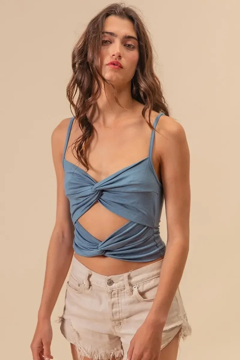 BiBi Rayon Span Jersey Knit Double Twist Front Cami Top - DAVERRI FASHIONS