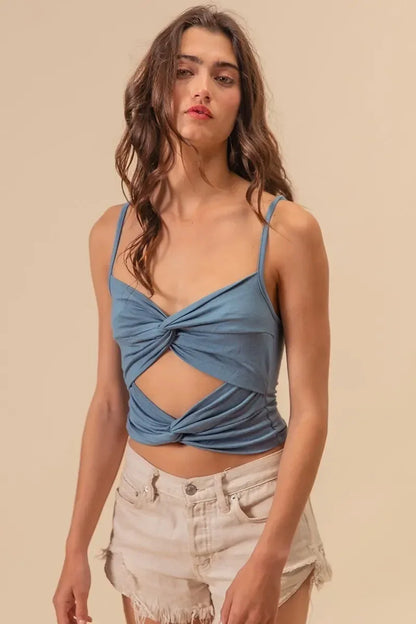 BiBi Rayon Span Jersey Knit Double Twist Front Cami Top - DAVERRI FASHIONS