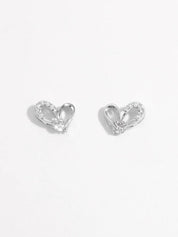 Delicate 925 sterling silver heart earrings with inlaid zircon gems